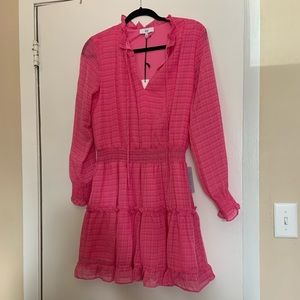 Pink Fit and Flare Ruffle Dress